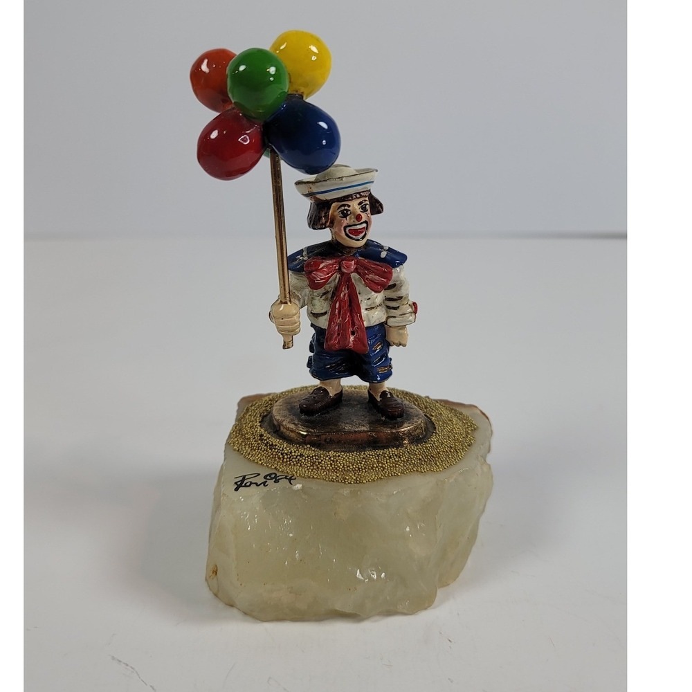Ron Lee 1984 Signed Sailor Clown Figurine with Balloons on Onyx Base Vintage